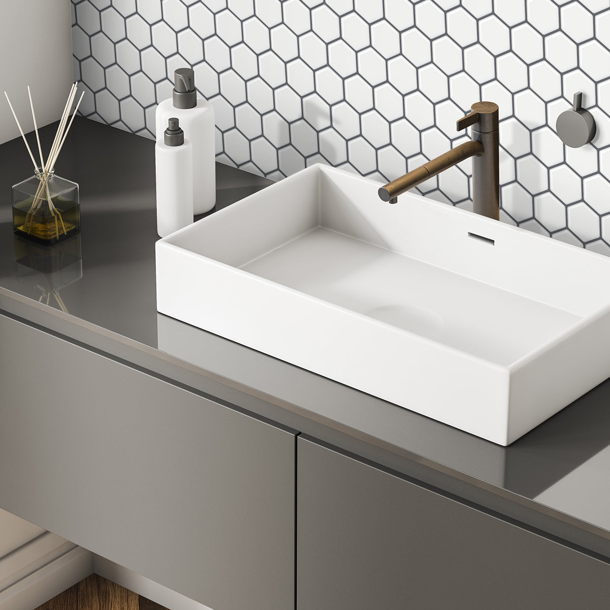 Thicker Hexa Mono White Tile